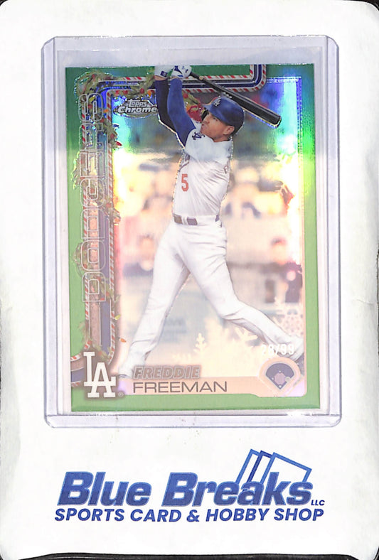 2025 Topps Holiday - Freddie Freeman - Green Chrome - 28/99 - Los Angeles Dodgers - Baseball - #HC12
