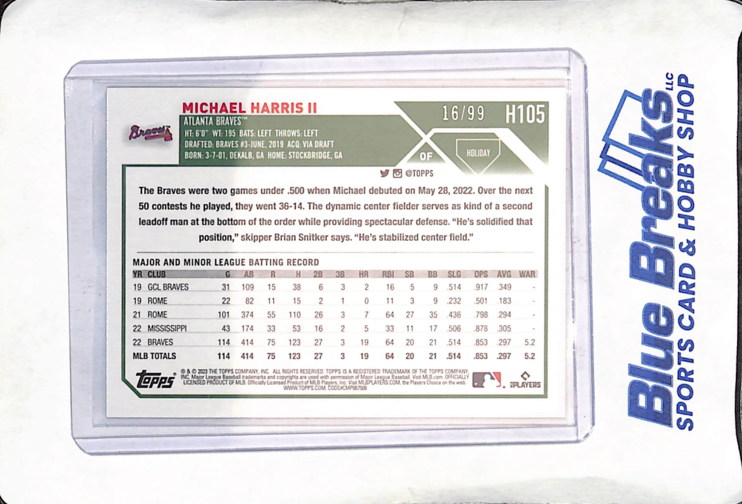 2023 Topps Holiday - Michael Harris II - Red Snowflake Border - RC - 16/99 - Atlanta Braves - Baseball - #H105