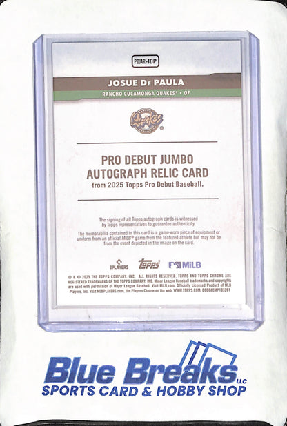 2025 Topps Pro Debut - Josue De Paula - Chrome Autograph Game-used Material - 66/150 - Rancho Cucamonga Quakes - Baseball - #PDJAR-JDP