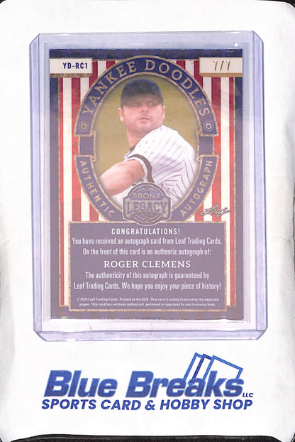 2024 Leaf Bronx Legacy - Roger Clemens - Yankee Doodles - Blue Autograph - 7/7 - New York Yankees - Baseball - #YD-RC1