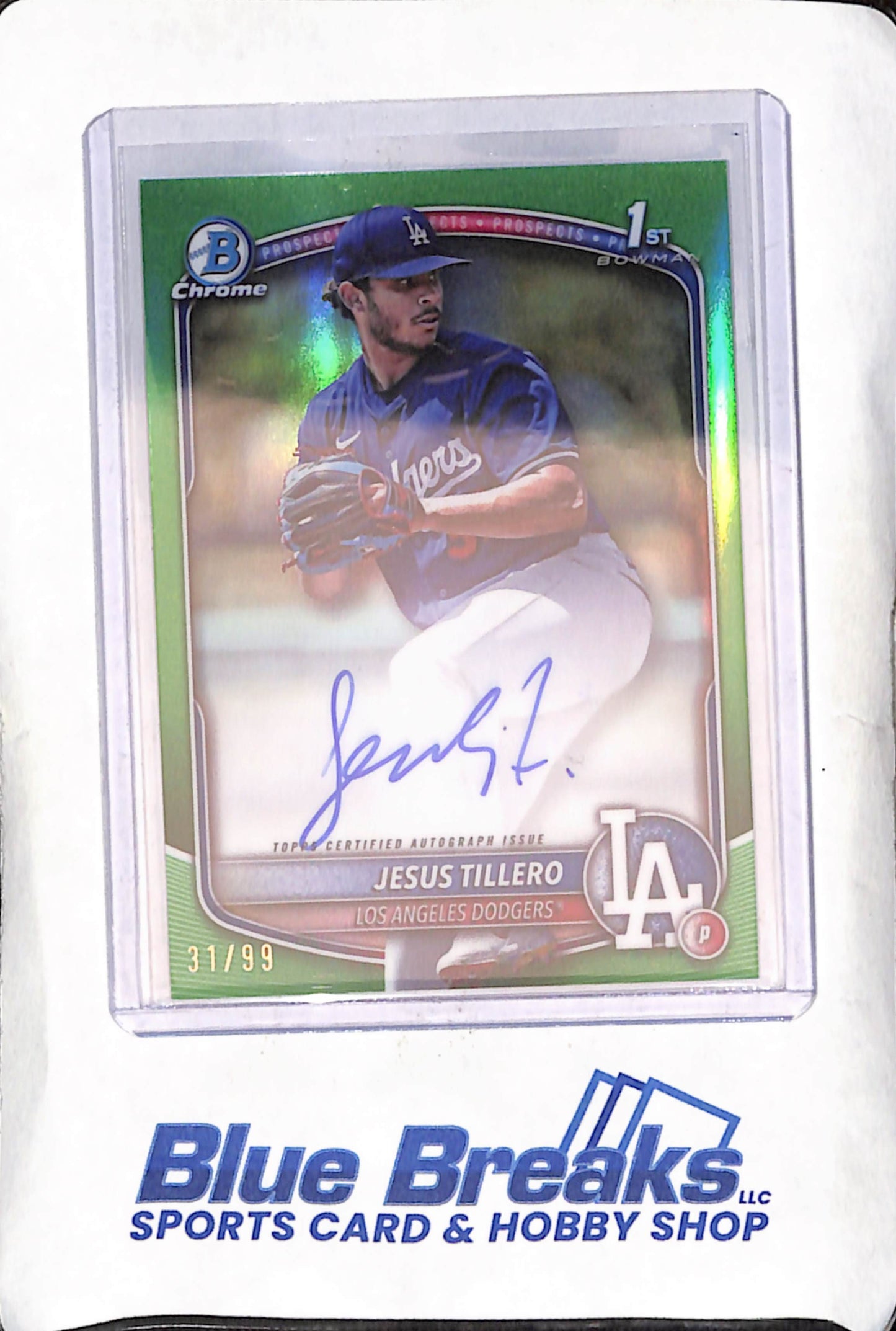 2025 Bowman Chrome - Jesus Tillero - 1st Bowman - Autograph - Green - 31/99 - Los Angeles Dodgers - Baseball - #CPA-JT