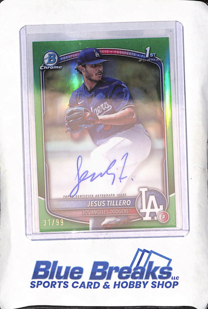 2025 Bowman Chrome - Jesus Tillero - 1st Bowman - Autograph - Green - 31/99 - Los Angeles Dodgers - Baseball - #CPA-JT