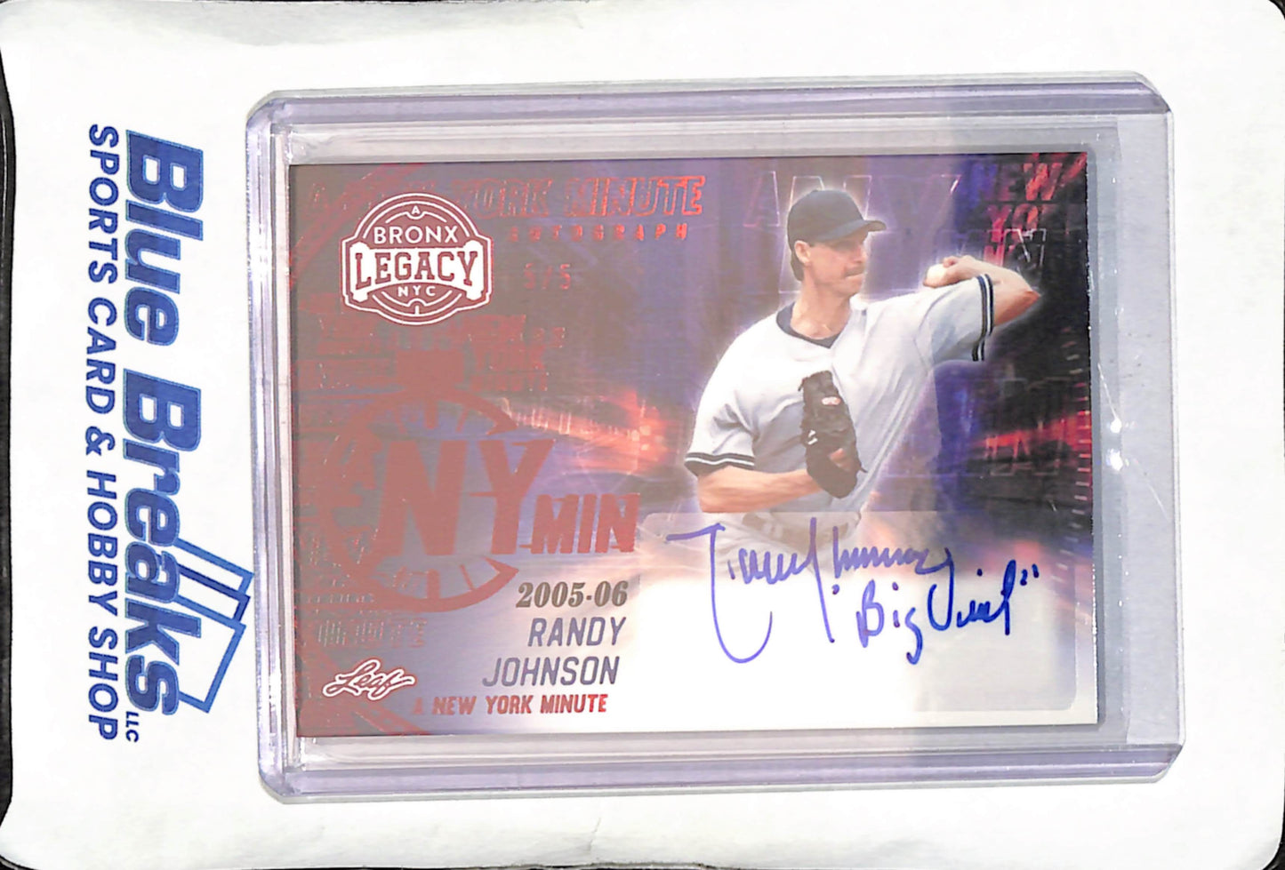 2024 Leaf Bronx Legacy - Randy Johnson - 2005-06 A NY Minute Autograph - 5/5 - New York Yankees - Baseball - #NYMA-RJ1