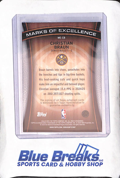 2025 Topps - Christian Braun - Marks of Excellence - Autograph - 19/50 - Denver Nuggets - Basketball - #ME-CB