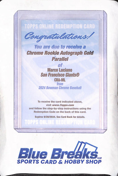 2024 Bowman Chrome - Marco Luciano - Gold Chrome - Autograph - RC - San Francisco Giants - Baseball - #CRA-ML