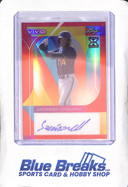 2022 Leaf Vivid  - Jackson Chourio - Autograph - Red - RC - 18/35 - Milwaukee Brewers - Baseball - #BA-JC1