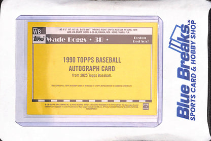 2025 Topps - Wade Boggs - Autograph - 35th Anniversary - Boston Red Sox - Baseball - #WB