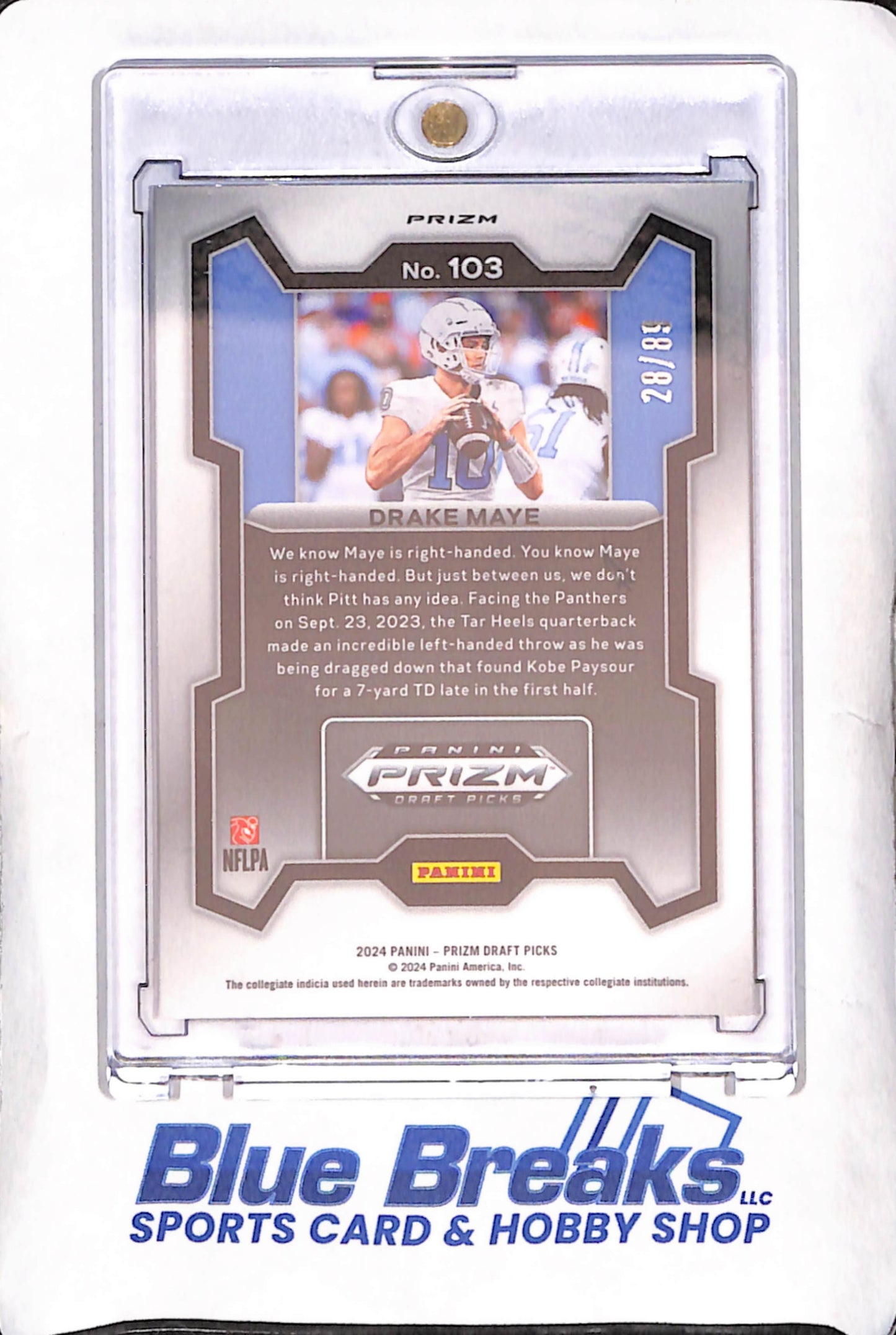 2024 Panini Prizm Draft Picks - Drake Maye - Blue Finite Prizm - RC - 28/89 - New England Patriots - Football - #103