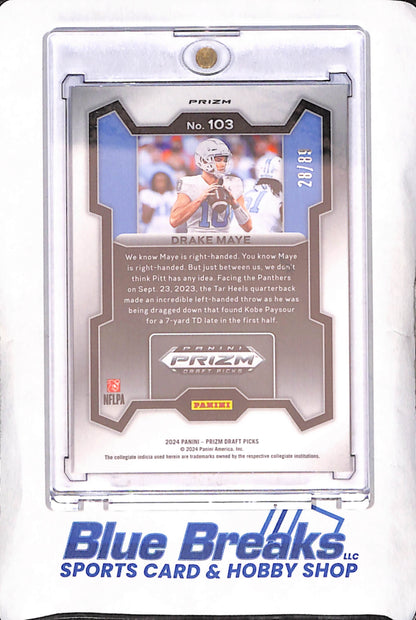 2024 Panini Prizm Draft Picks - Drake Maye - Blue Finite Prizm - RC - 28/89 - New England Patriots - Football - #103