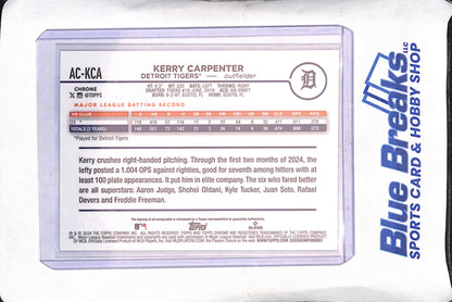 2024 Topps Chrome - Kerry Carpenter - Blue Autograph - 129/500 - Detroit Tigers - Baseball - #AC-KCA