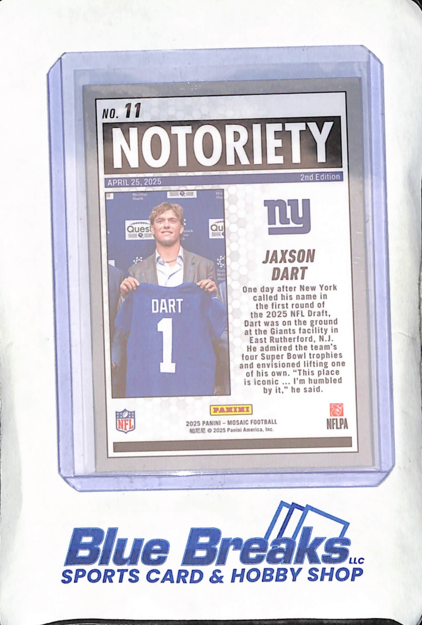 2025 Panini Mosaic - Jaxon Dart - Mosaic - Notoriety - RC - New Giants - Football - #11