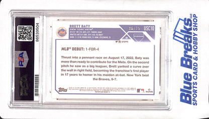 2023 Topps Chrome Update - Brett Baby - Yellow Mini Diamond - Rookie Debut - 36/75 - New York Mets - Baseball - PSA 8 - #USC-10