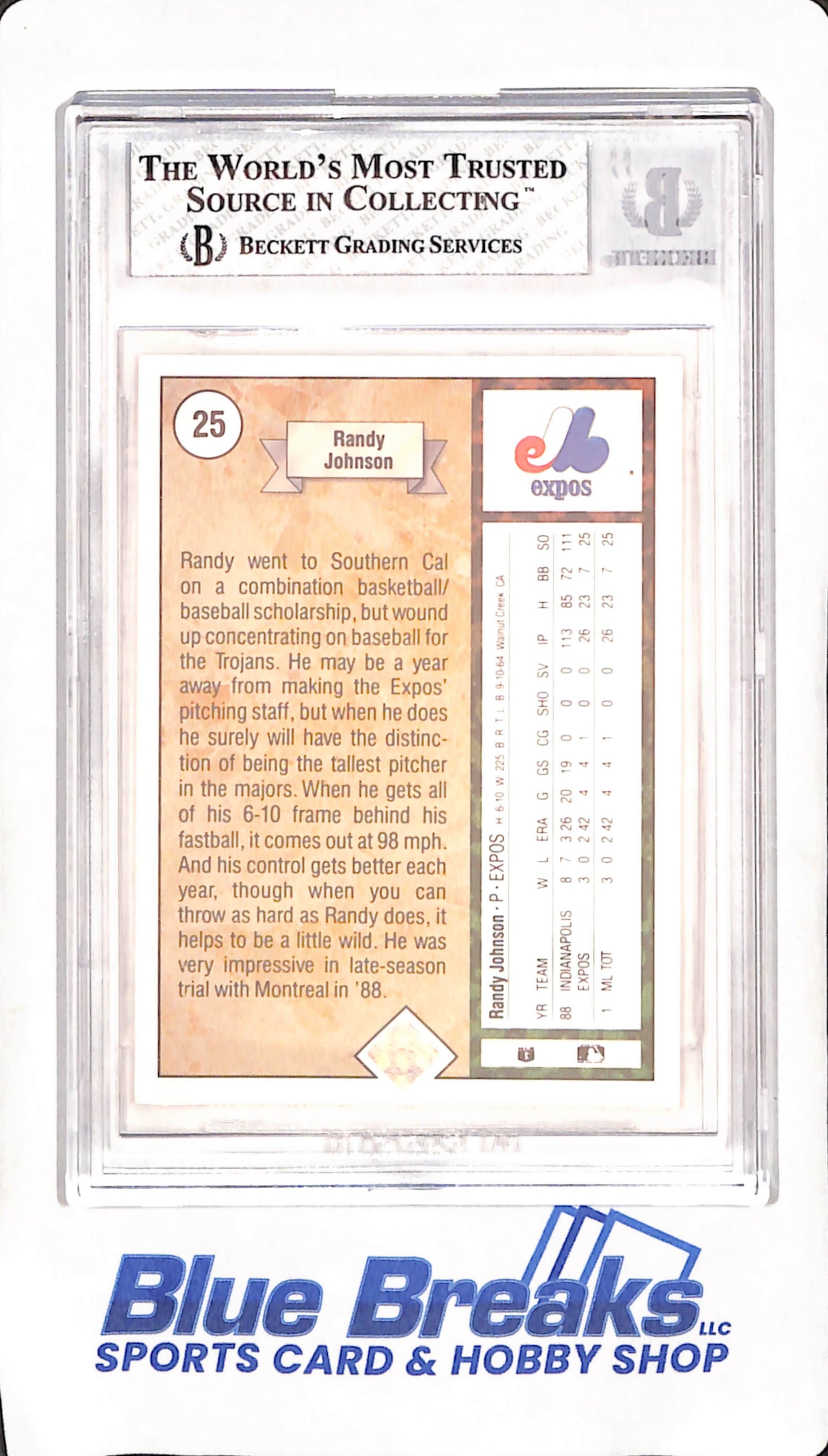 1989 Upper Deck - Randy Johnson - BGS 8 - Montreal Expos - Baseball - #25