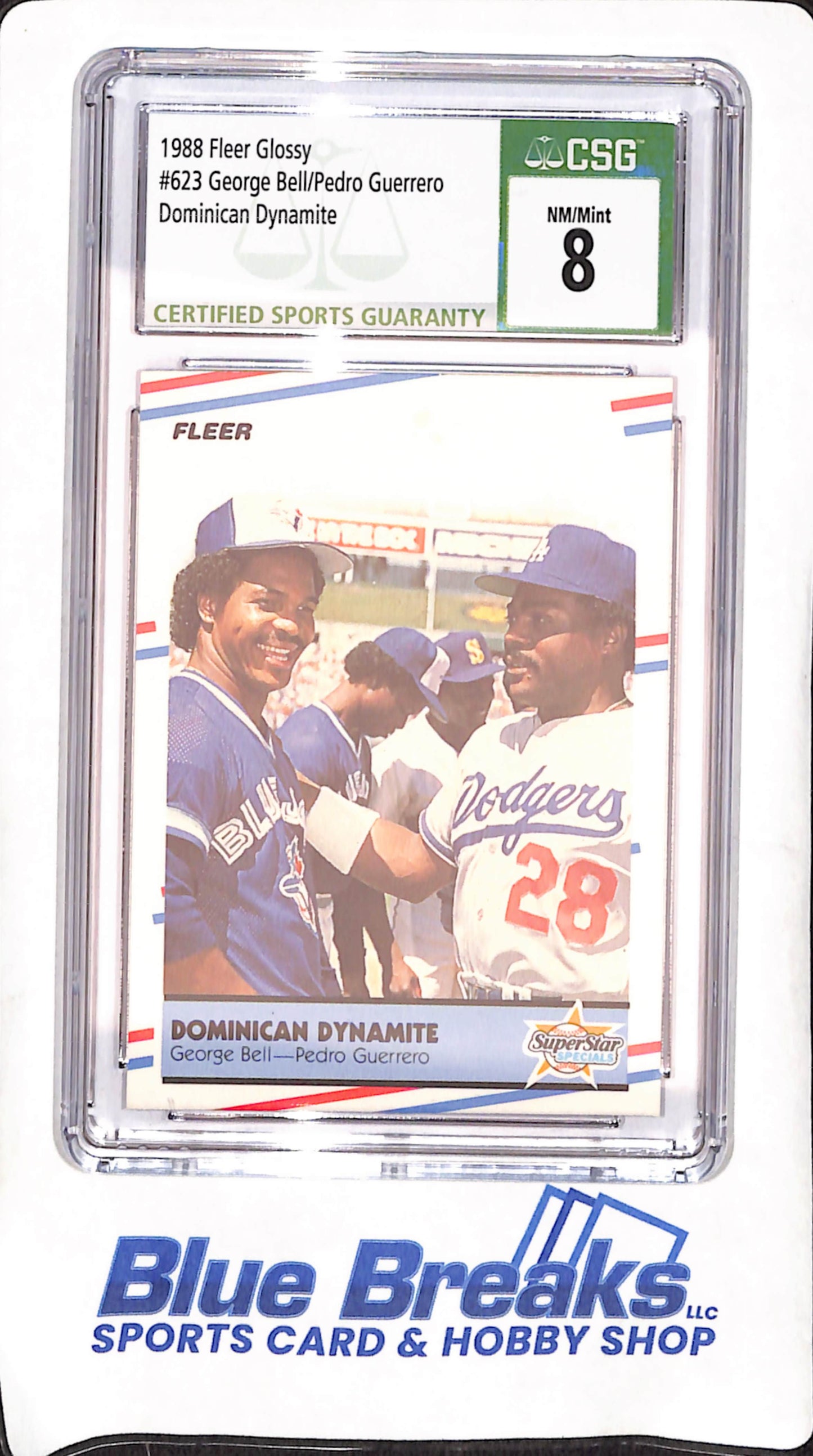 1988 Fleer Glossy - George Bell - Pedro Guerrero - Dominican Dynamite - CSG 8 - Toronto Blue Jays - Los Angeles Dodgers - Baseball - #623
