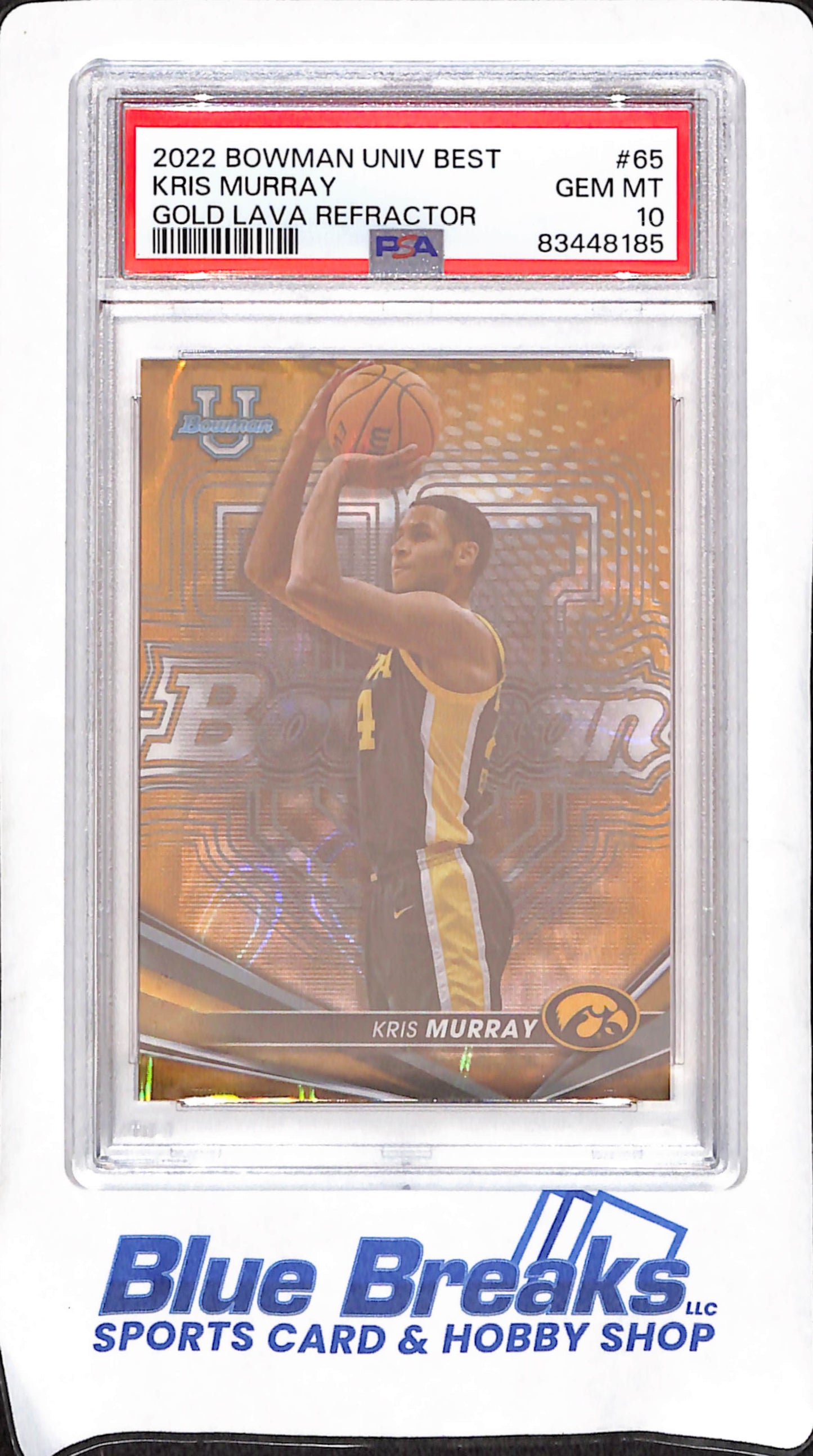 2022 Bowman University Best - Kris Murray - Gold Lava Refractor - 61/75 - PSA 10 - Iowa Hawkeyes - Basketball - #65