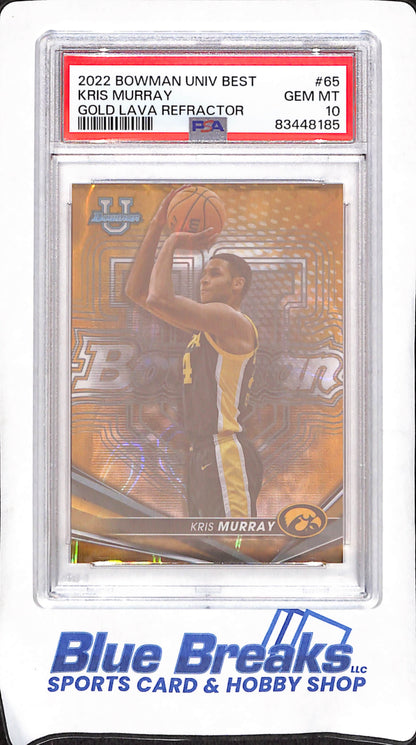 2022 Bowman University Best - Kris Murray - Gold Lava Refractor - 61/75 - PSA 10 - Iowa Hawkeyes - Basketball - #65