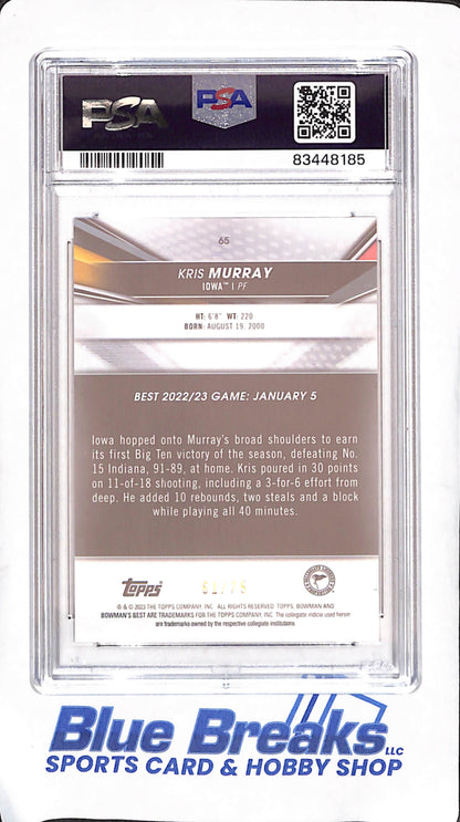 2022 Bowman University Best - Kris Murray - Gold Lava Refractor - 61/75 - PSA 10 - Iowa Hawkeyes - Basketball - #65