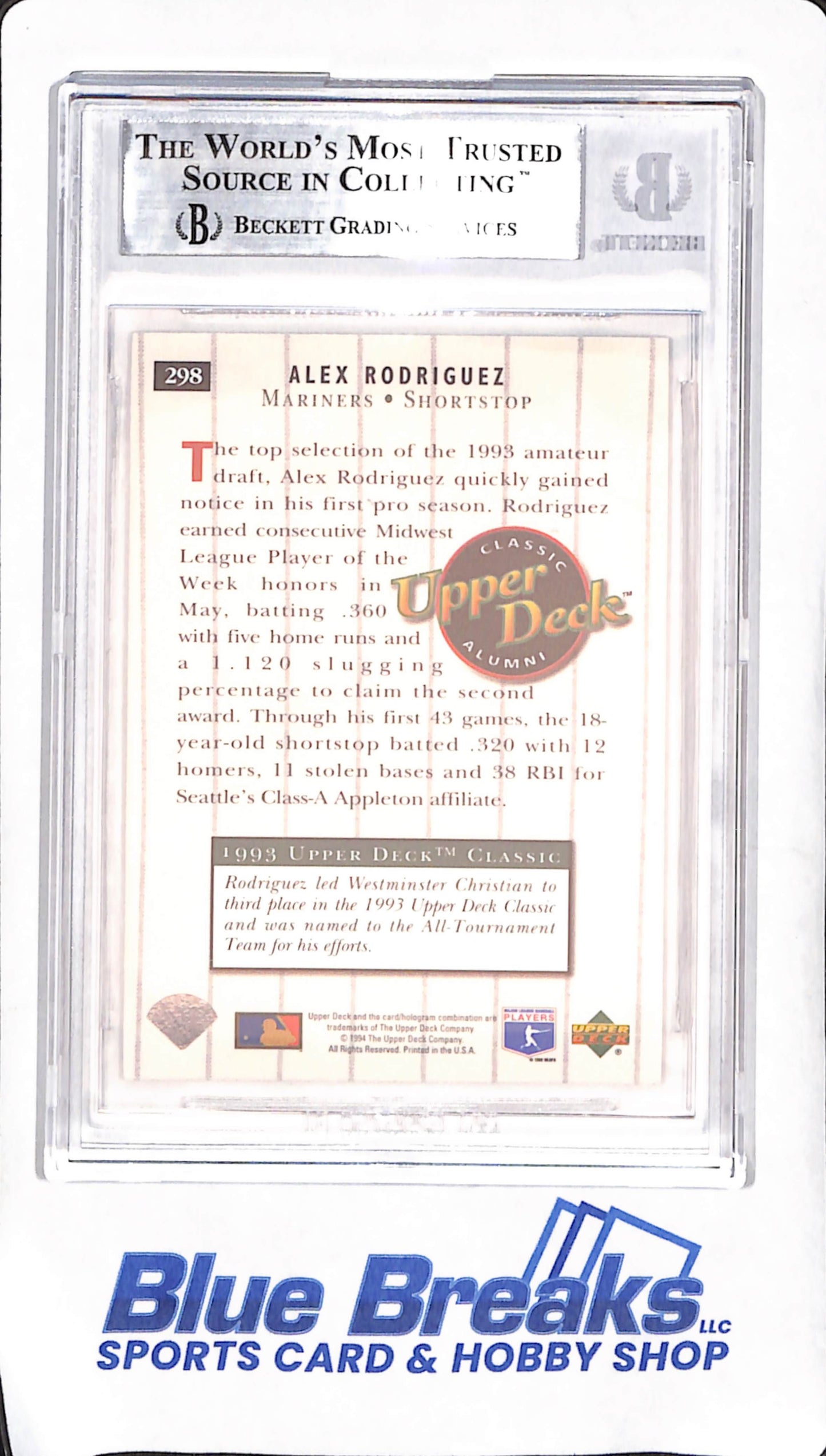 1994 Upper Deck - Alex Rodriguez - Electric Diamond Class Alumni - BGS 9 - Seattle Mariners - Baseball - #298