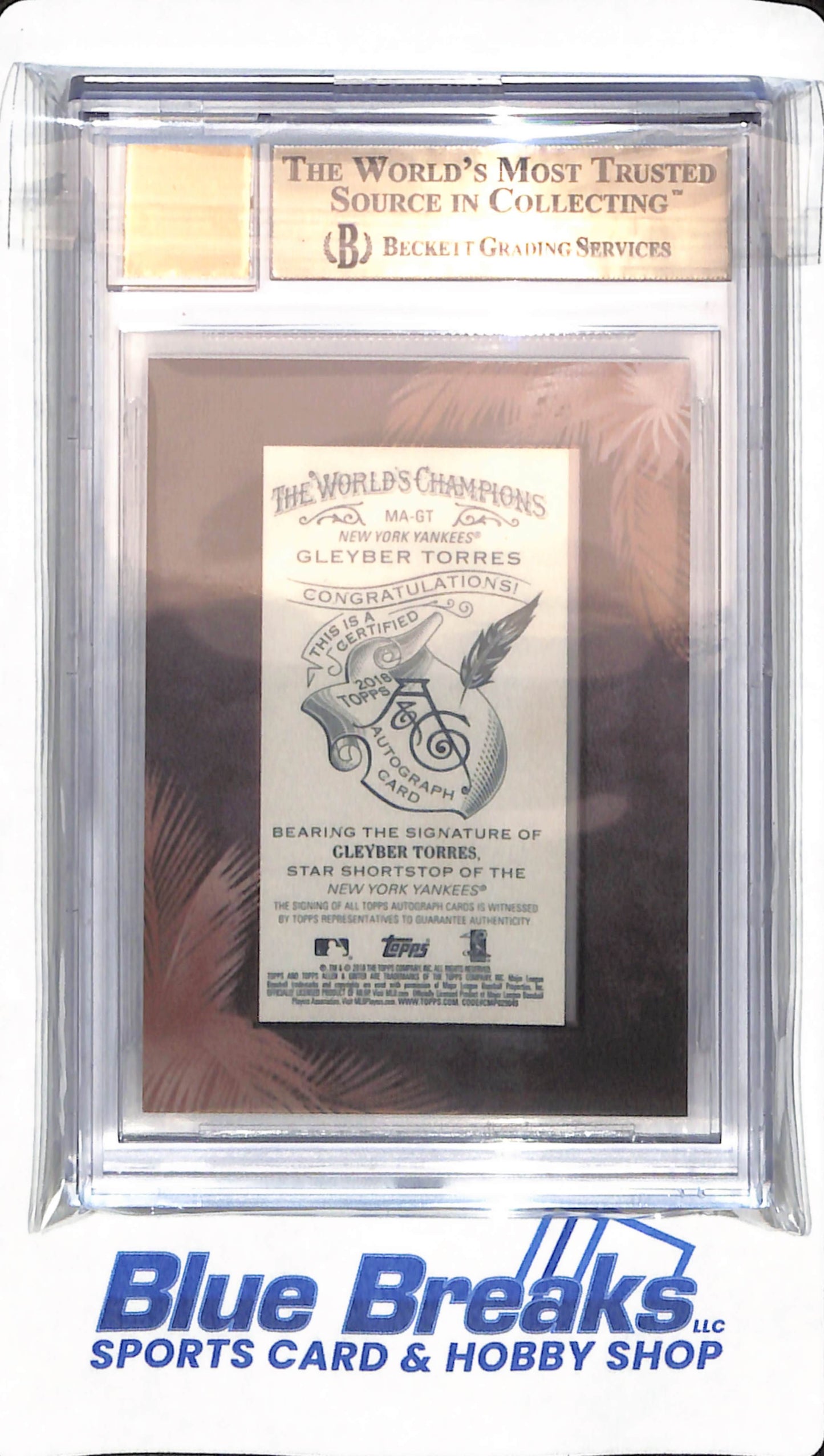 2018 Topps - Allen & Ginter - Gleyber Torres - Rookie - Baseball - Black Frame - Mini Autographs - 19/25 - New York Yankees - Beckett 9.5