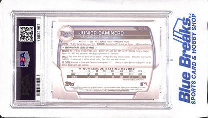 2023 Bowman Chrome - Junior Caminero - Blue Wave Refractor - PSA 9 - 1st Bowman - 42/150 - Tampa Bay Rays - Baseball - #BCP61