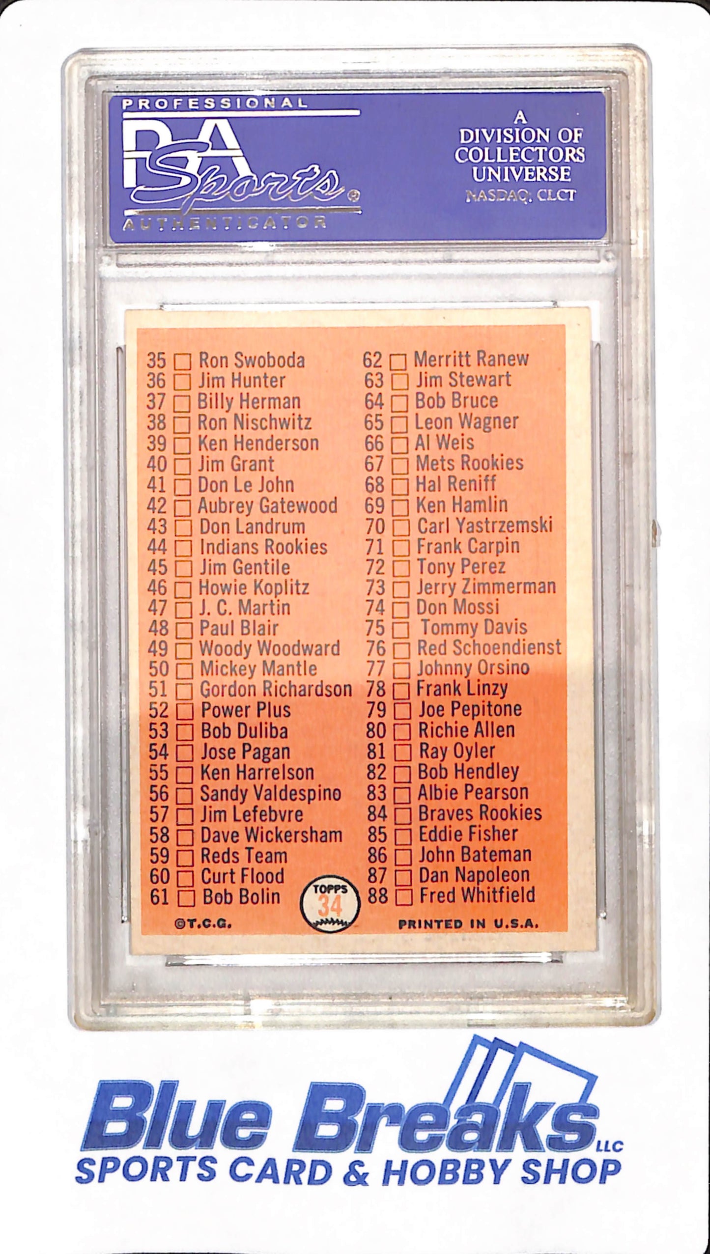 1966 Topps - Checklist 1-88 - # 34 - Baseball - PSA 6 - 1st Series