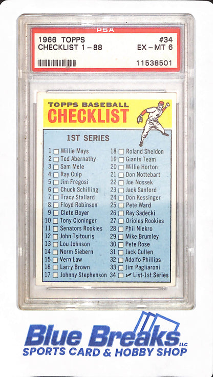 1966 Topps - Checklist 1-88 - # 34 - Baseball - PSA 6 - 1st Series