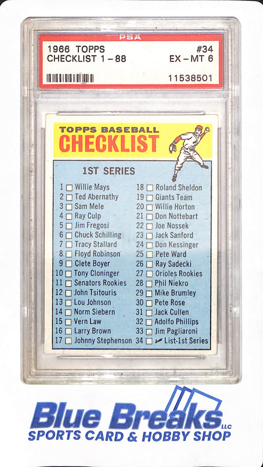 1966 Topps - Checklist 1-88 - # 34 - Baseball - PSA 6 - 1st Series