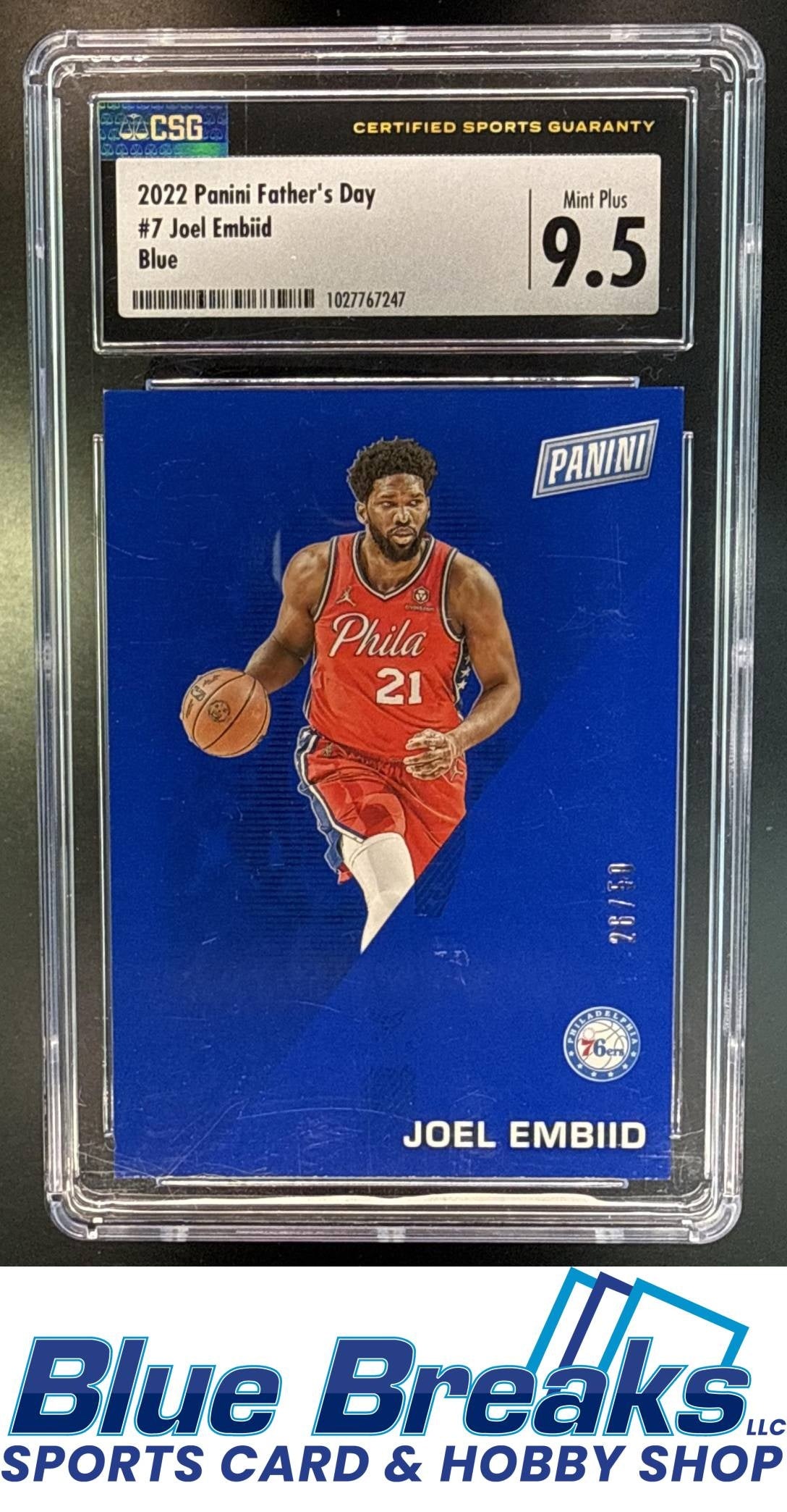2022 Panini Father's Day Blue Joel Embiid 26/50 #7 CSG 9.5 Philadelphia 76ers