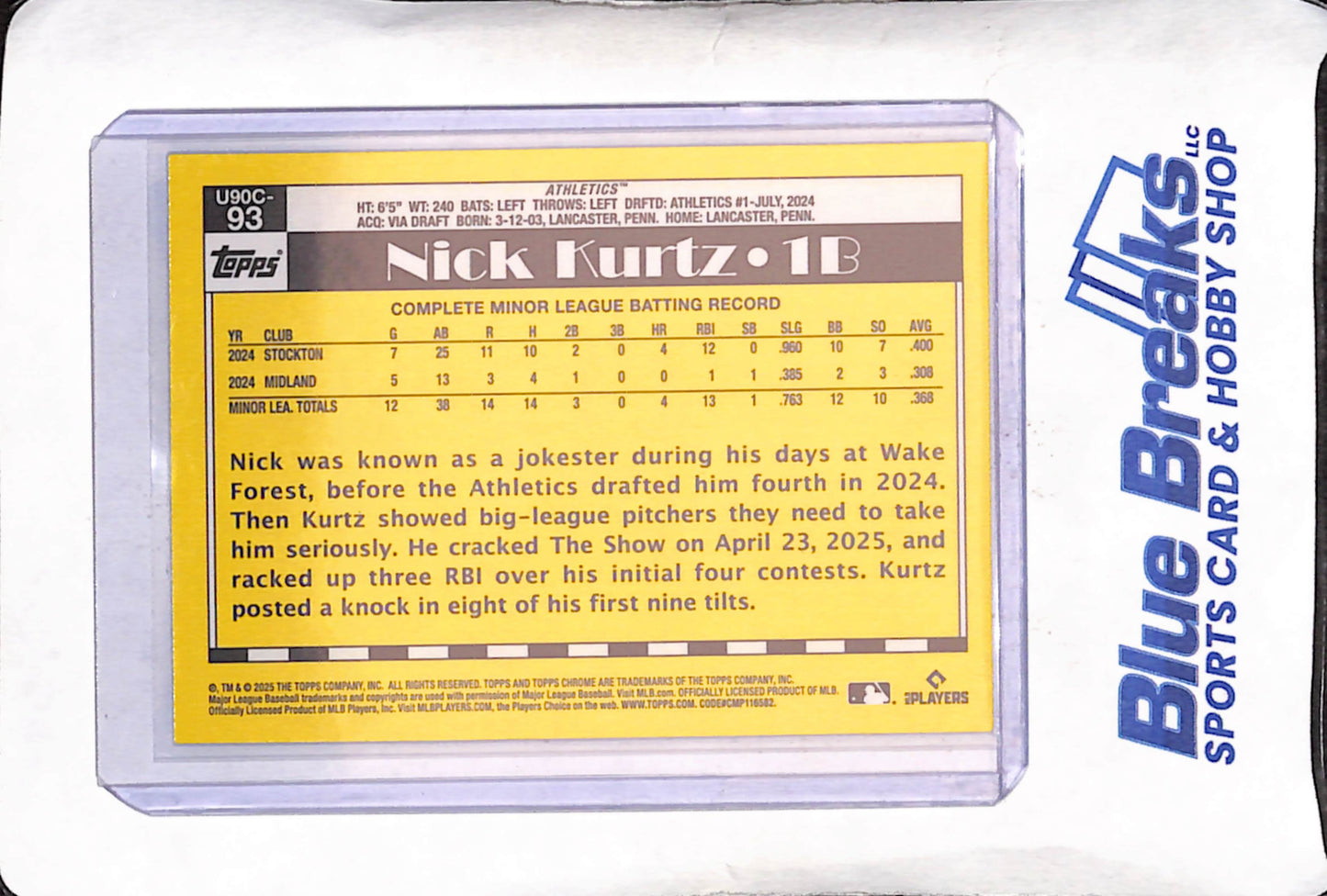 2025 Topps Chrome - Nick Kurtz - RC - Mojo - Oakland Athletics - Baseball - #U90C-93