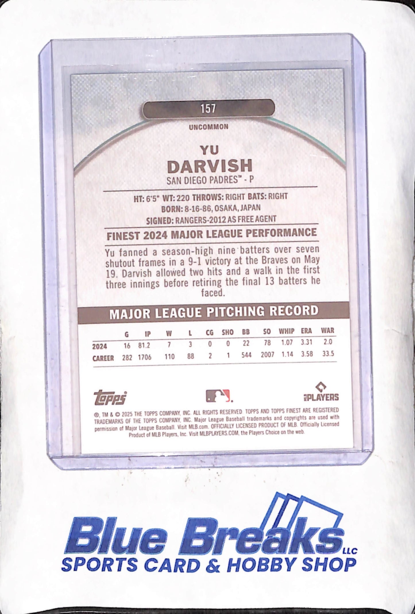 2025 Topps Finest - You Darvish - Black - 7/15 - San Diego Padres - Baseball - #157