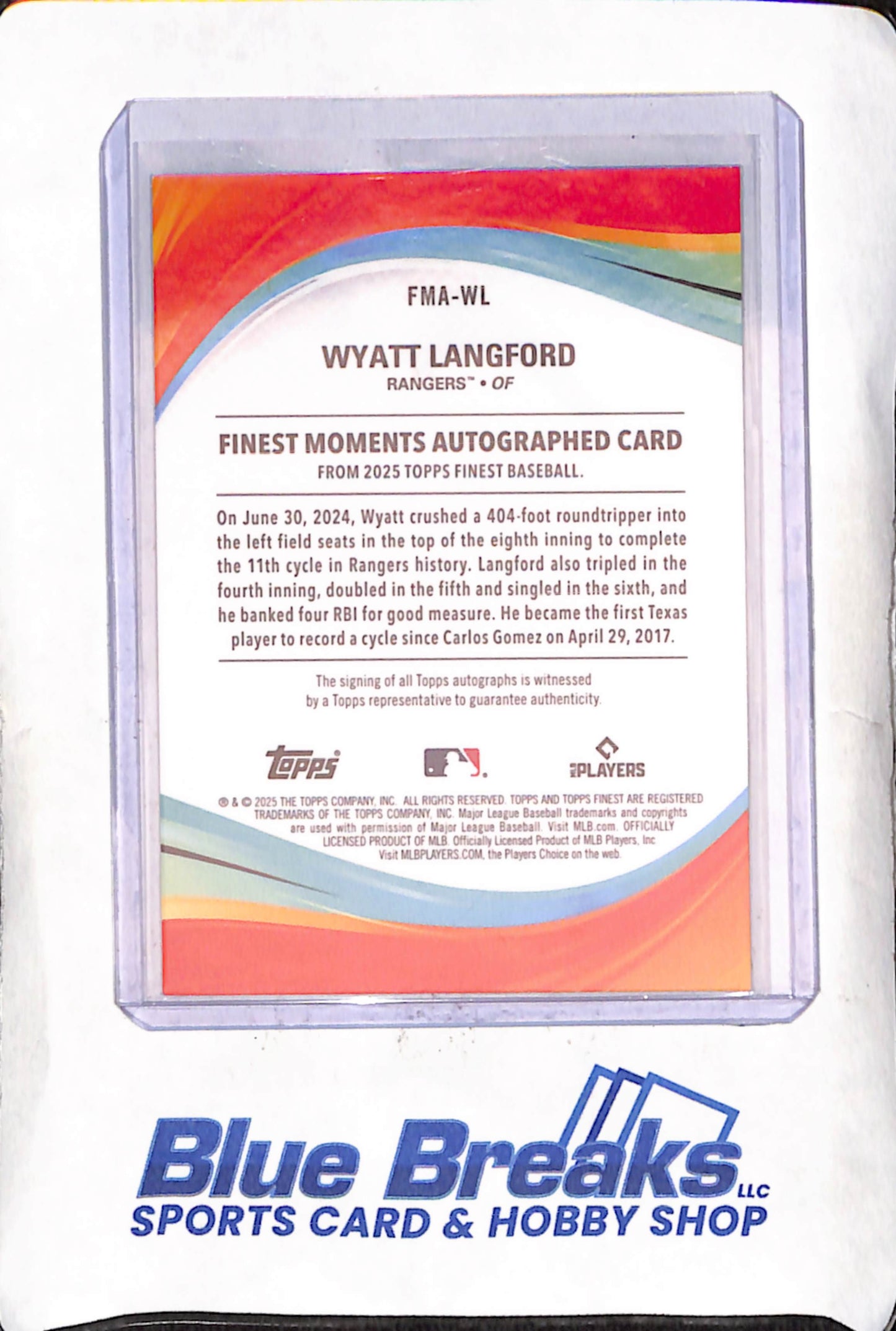 2025 Topps Finest - Wyatt Langford - Moments Autograph - Green - 37/75 - Texas Rangers - Baseball - #FMA-WL