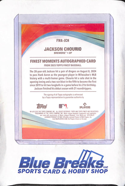 2025 Topps Finest - Jackson Chourio - Moments Autograph - Orange - 12/25 - Milwaukee Brewers - Baseball - #FMA-JCH