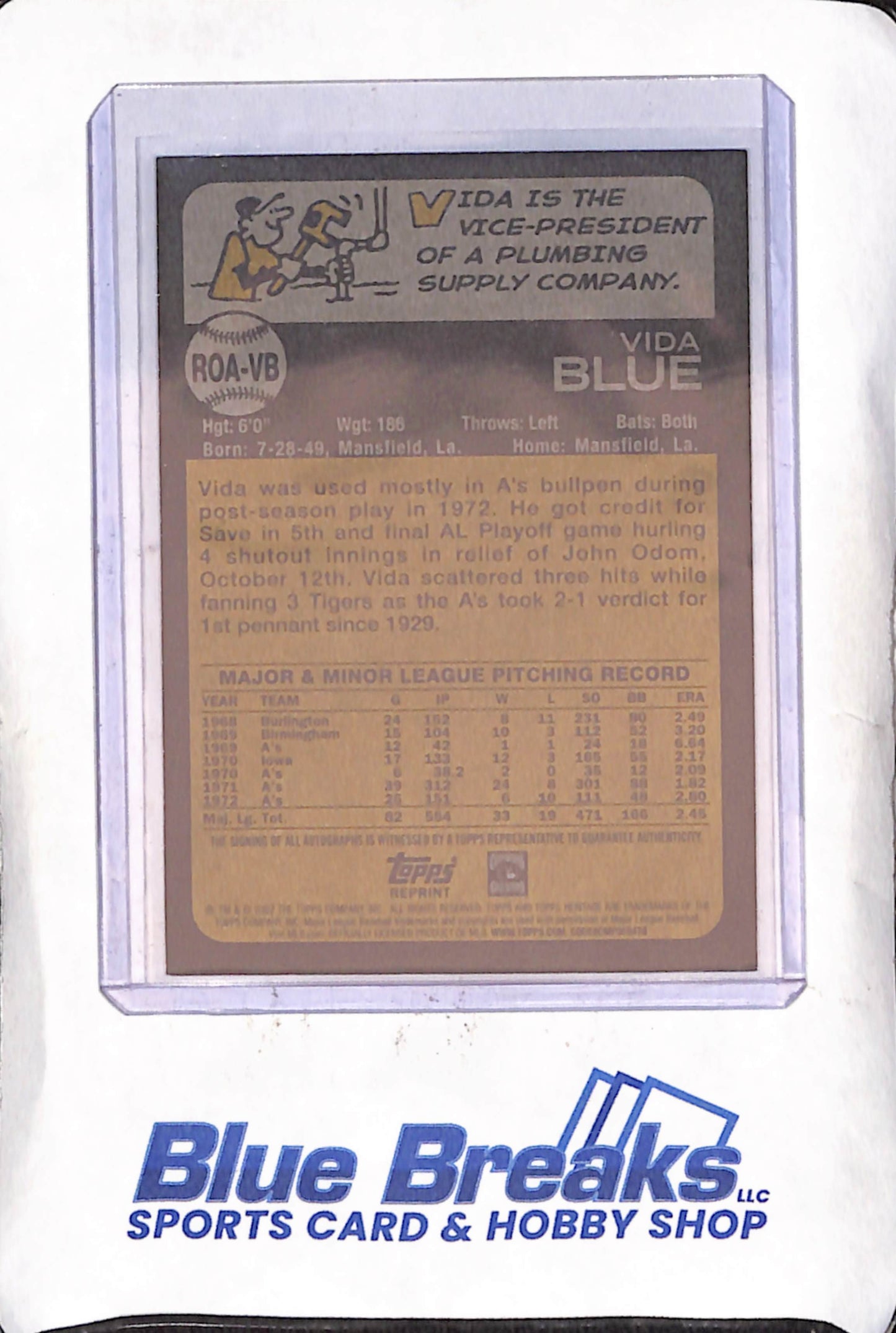 2022 Topps Heritage - Vida Blue - Autograph - Oakland A's - Baseball - #ROA-VB