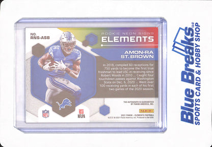 Amon Ra St. Brown - 2021 Panini Elements - RNS-ASB - Football - Rookie - Neon Signs - 24/125 - Autographed - Detroit Lions