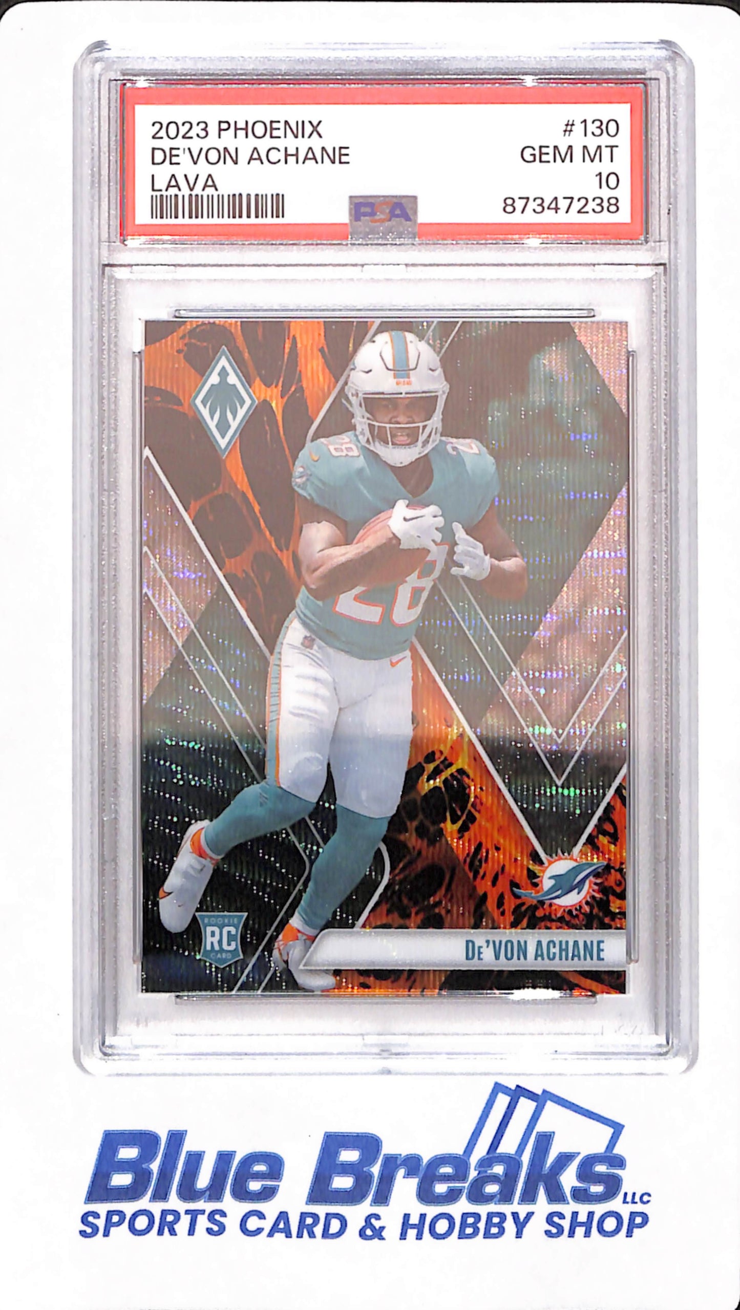 2023 Phoenix - De'Von Achane - Football - Miami Dolphins - Rookie - Lava - # 130 - PSA 10 - 163/175