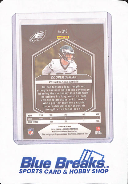 Cooper DeJean - 2024 Panini Mosaic - #340 - White Prizm - Philadelphia Eagles - Football - Autographed