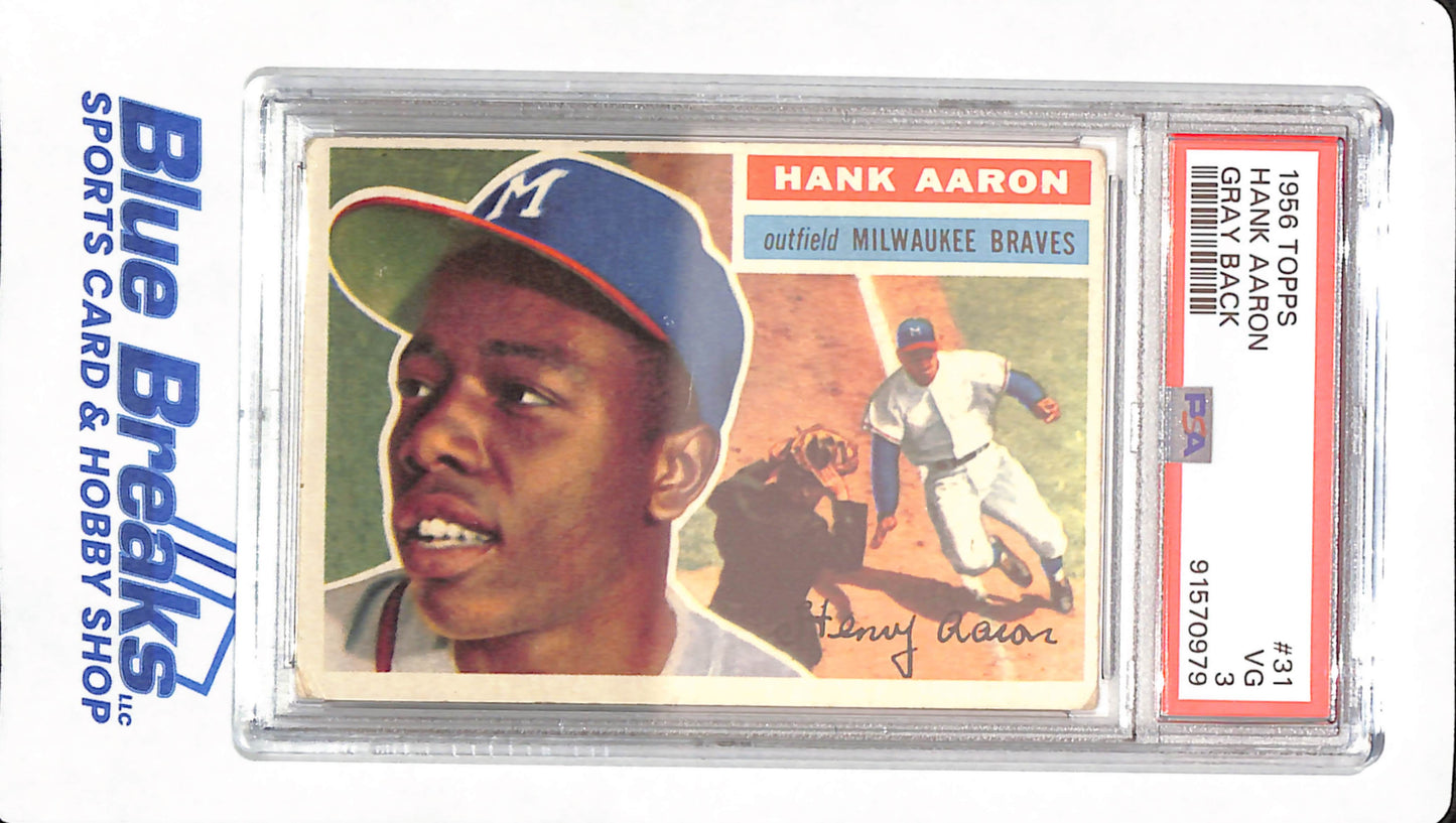 1956 Topps - Hank Aaron - Milwaukee Braves - Baseball - Gray Back - PSA 3 - # 31