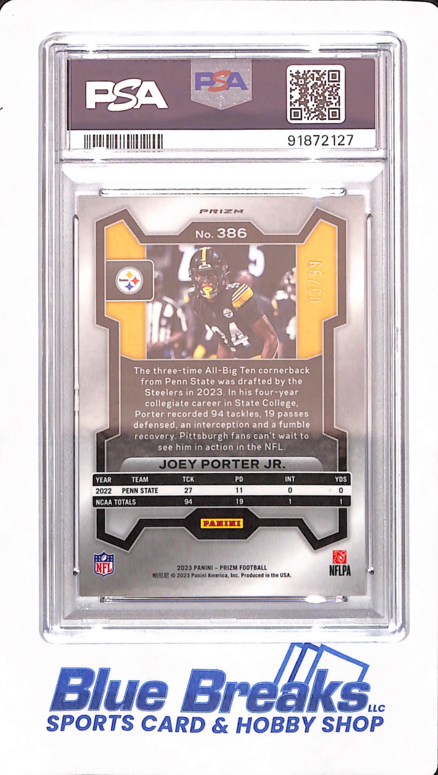 2023 Prizm - Joey Porter Jr - Pittsburgh Steelers - Football - Purple Wave - # 286 - PSA 9 - 03/99