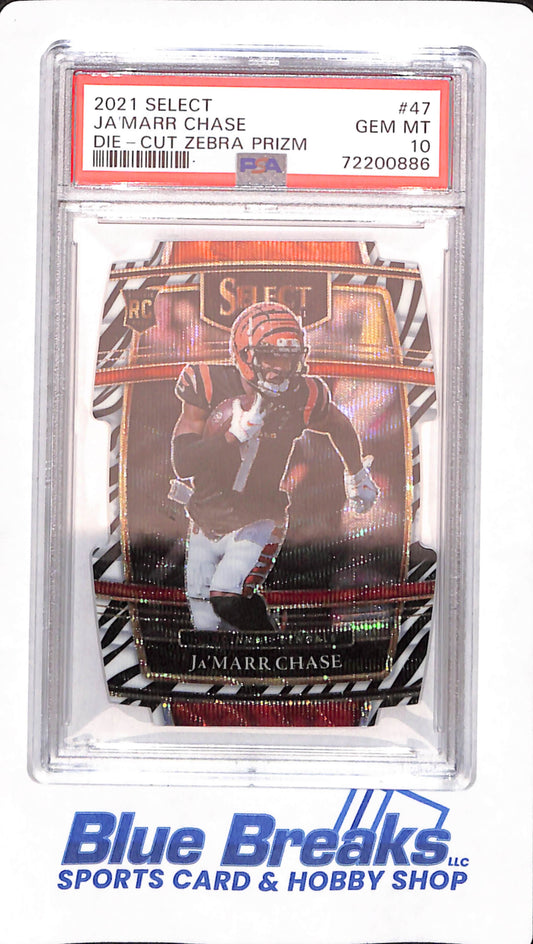 2021 Select - Ja'Marr Chase - Cincinnati Bengals - Football - Rookie - Die Cut Zebra Prizm - # 47 - PSA 10