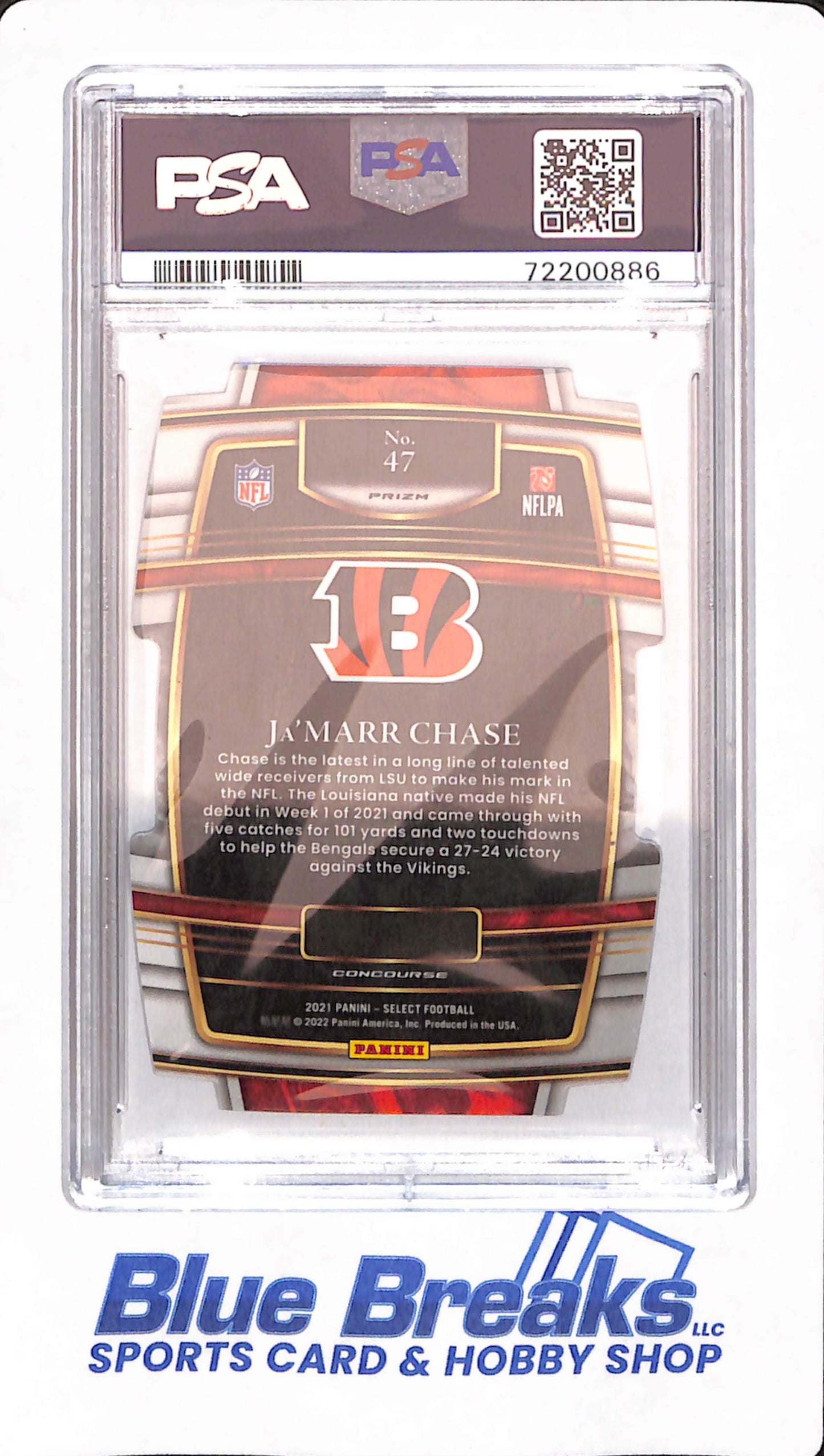 2021 Select - Ja'Marr Chase - Cincinnati Bengals - Football - Rookie - Die Cut Zebra Prizm - # 47 - PSA 10