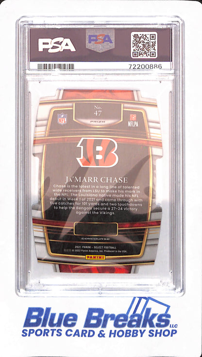 2021 Select - Ja'Marr Chase - Cincinnati Bengals - Football - Rookie - Die Cut Zebra Prizm - # 47 - PSA 10