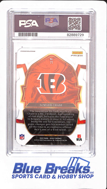 2022 Select - Ja'Marr Chase - Cincinnati Bengals - Football - # 71 - Die Cut Zebra Prizm - PSA 10