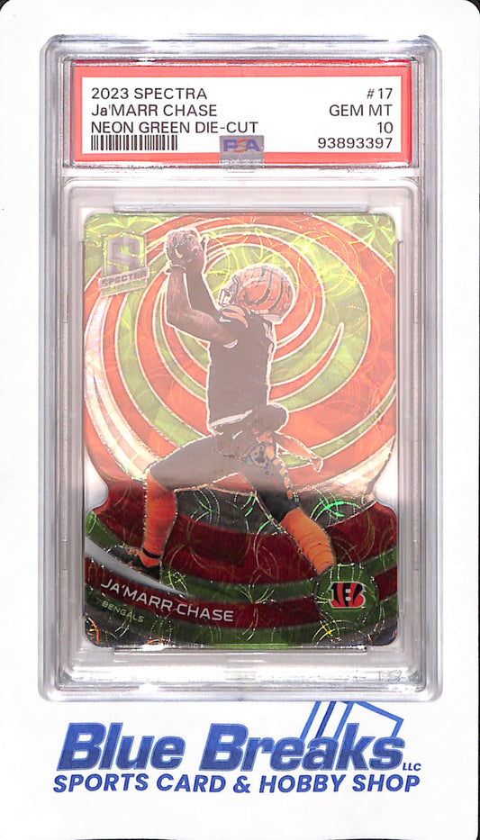 2023 Spectra - Ja'Marr Chase - Cincinnati Bengals - Football - # 17 - Neon Green Die - Cut - 11/30 - PSA 10