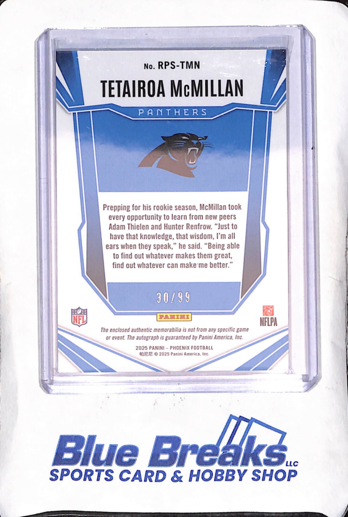 2025 Panini Phoenix - Tetairoa McMillan - Jumbo Patch Autograph - RC - 30/99 - Carolina Panthers - Football - #RPS-TMN