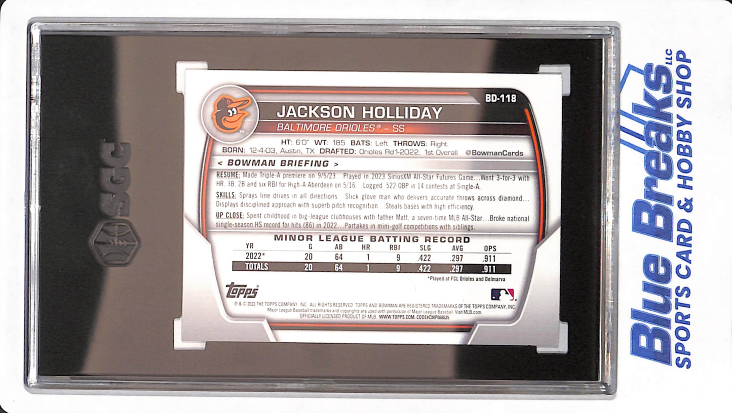 2023 Bowman Draft - Jackson Holliday - Baseball - Baltimore Orioles - # BD-118 - SGC 10