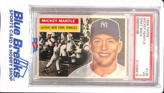 1956 Topps - Mickey Mantle - Gray Back - Baseball - Gray Back - # 135 - New York Yankees - PSA 3