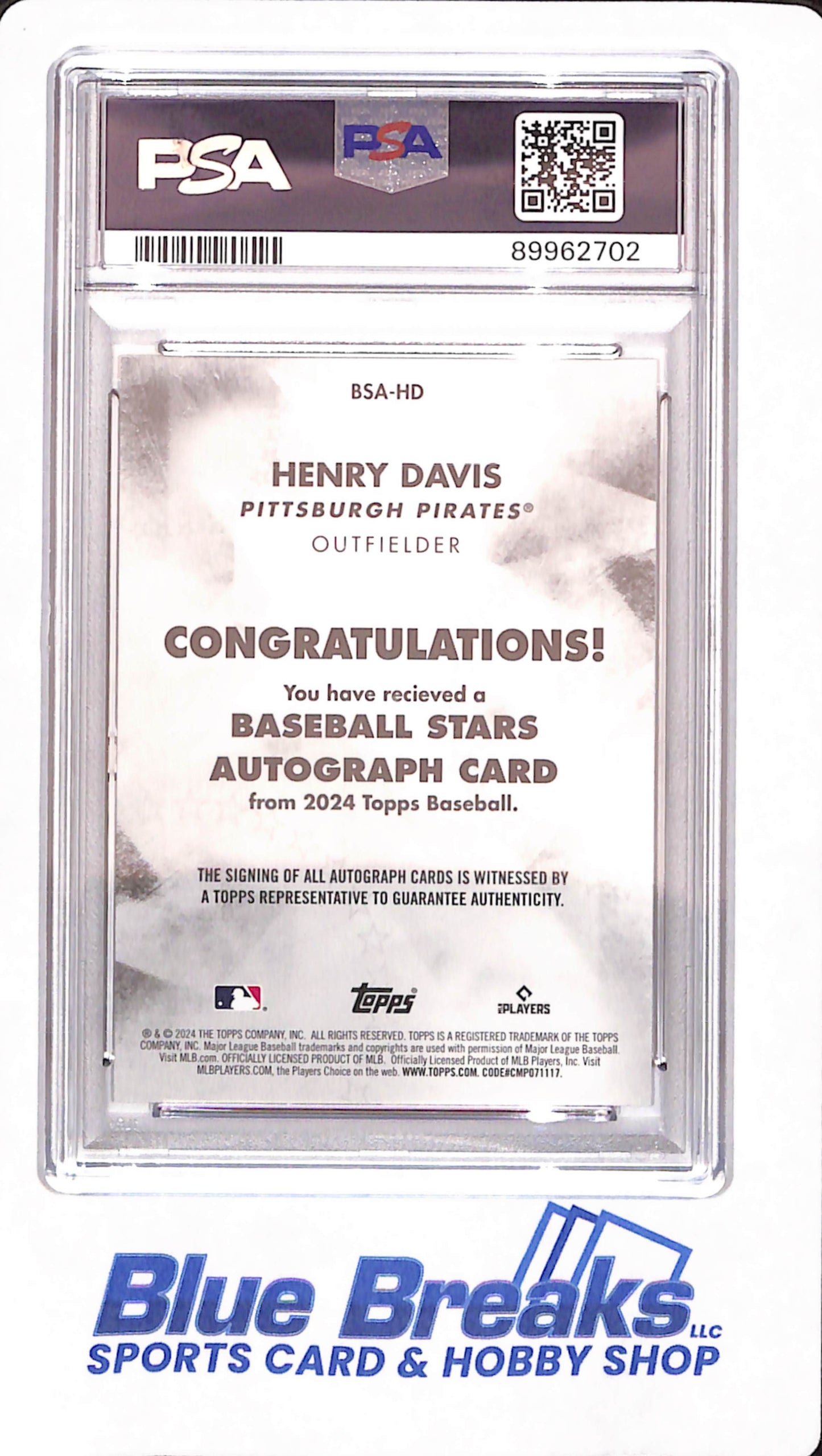 2024 Topps - Henry Davis - Baseball - Pittsburgh Pirates - Stars Autograph - # BSAHD - PSA 8