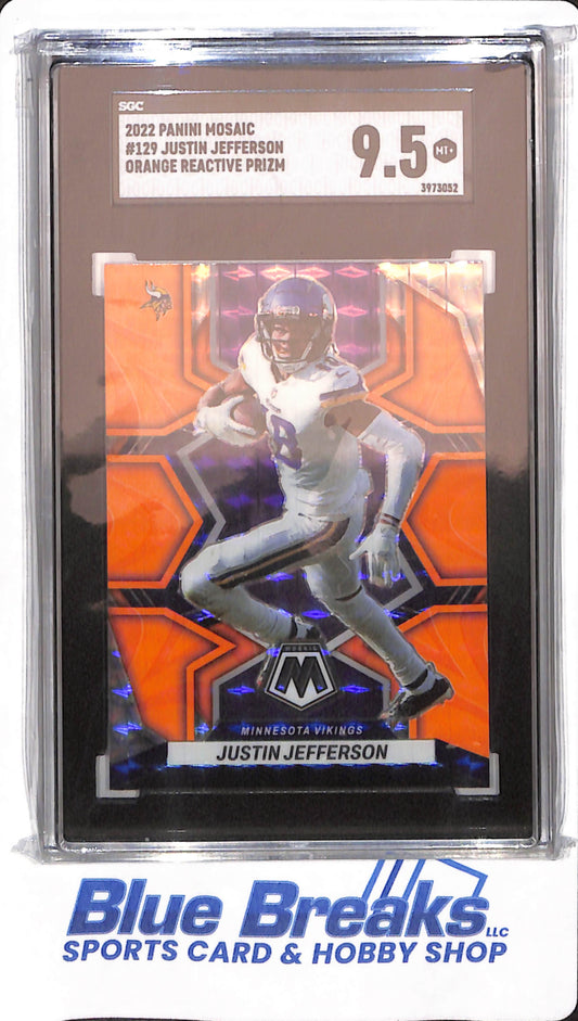 2022 Panini Mosaic - Justin Jefferson - # 129 - Football - Minnesota Vikings - Orange Reactive Prizm SGC 9.5