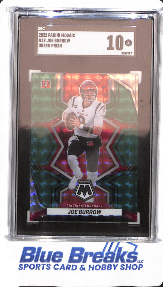 2022 Panini Mosaic - Joe Burrow - Cincinnati Bengals - Football - # 39- Green Prizm - SGC 10