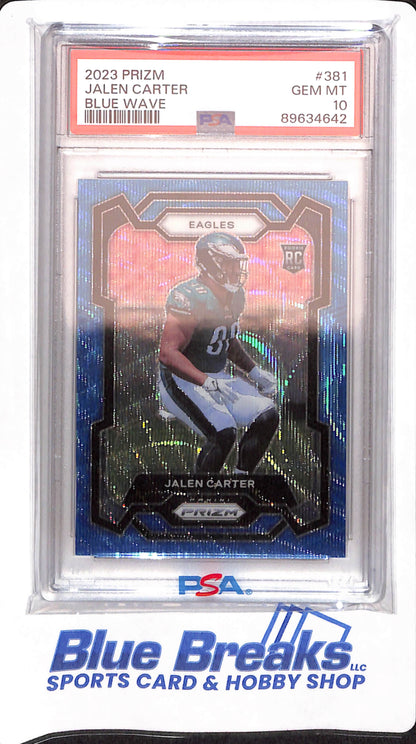 2023 Prizm - Jalen Carter - Football - Philadelphia Eagles - Blue Wave - # 381 - PSA 10 - 064/199